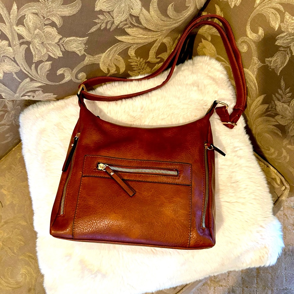 Brown vegan leather shoulder bag purse